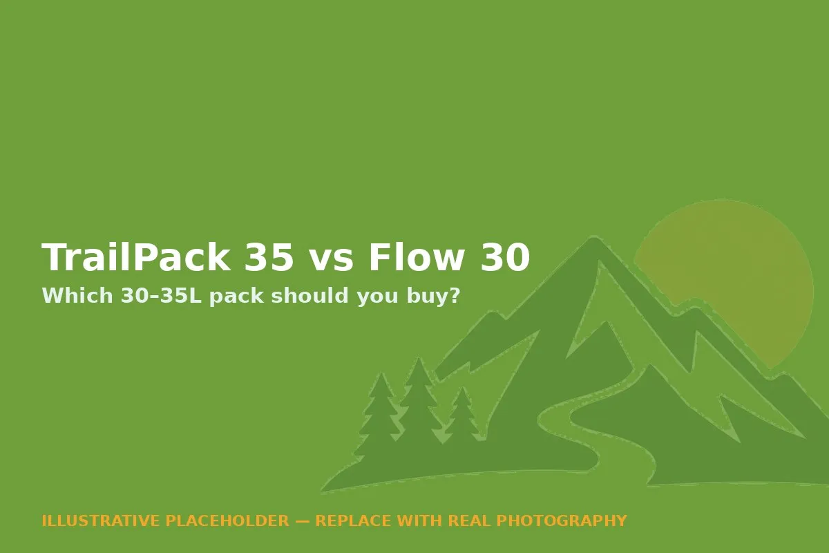 Illustrative placeholder graphic comparing the GearKit TrailPack 35 and AeroLine Flow 30